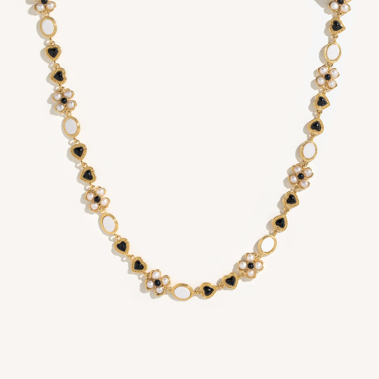 Onyx and Pearl Collar Necklace in Elegant Design