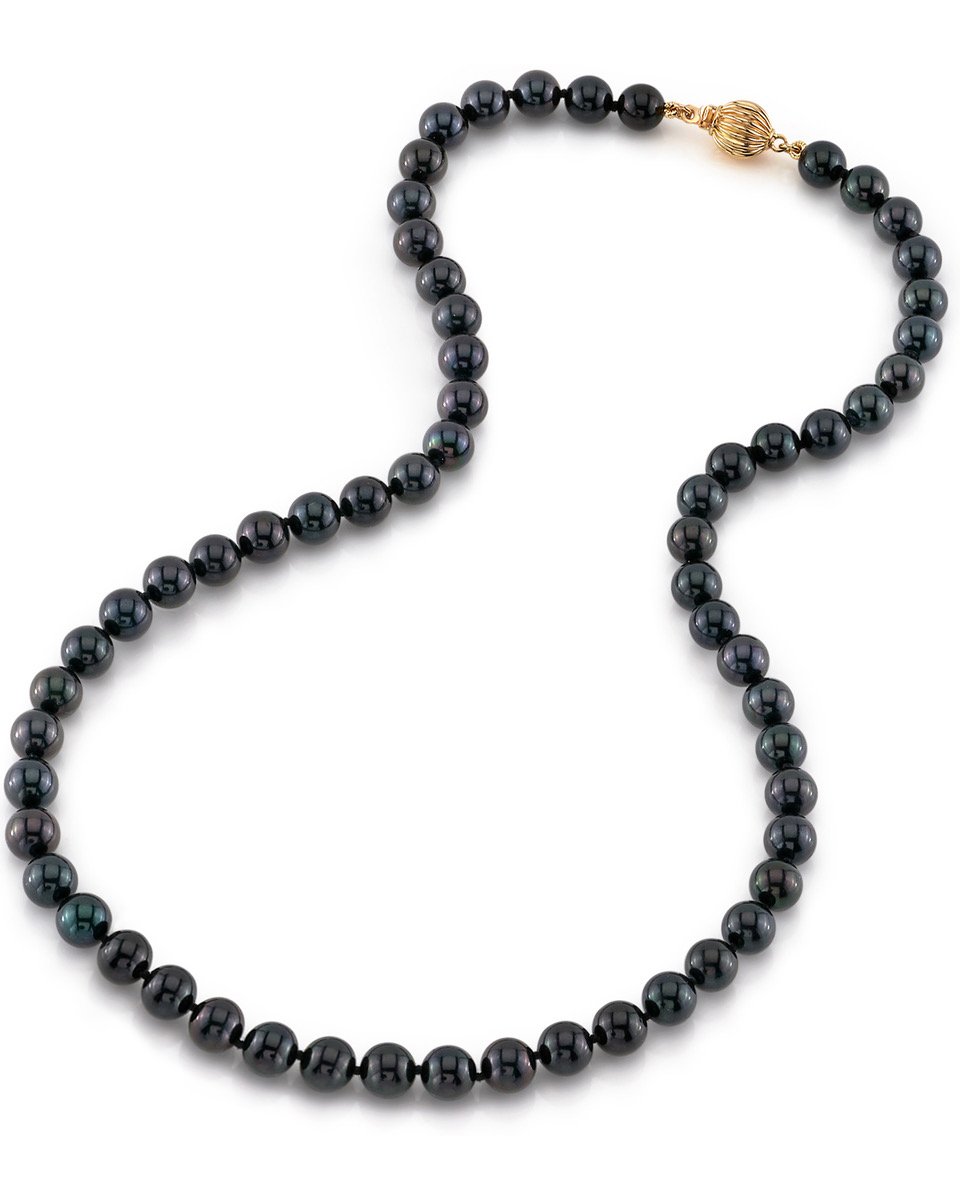 Classic Black Akoya Pearl Necklace in AAA Quality