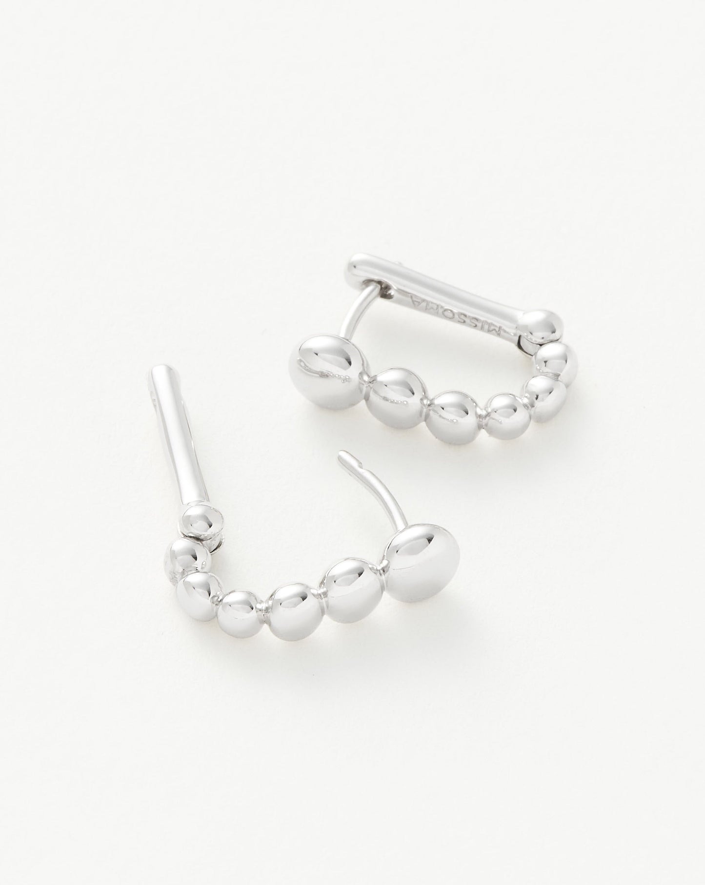 Sterling Silver Beaded Ovate Huggie Earrings