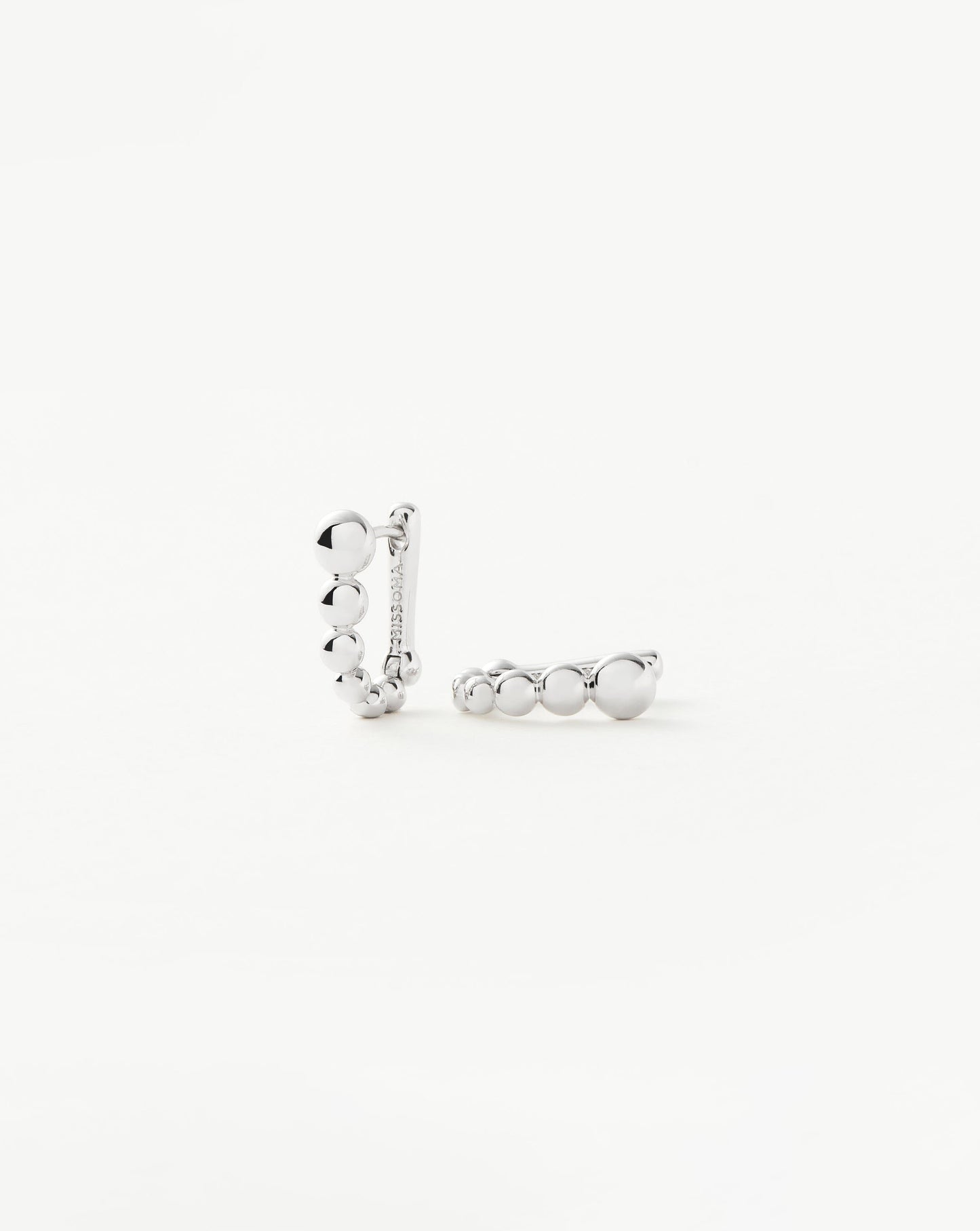 Sterling Silver Beaded Ovate Huggie Earrings