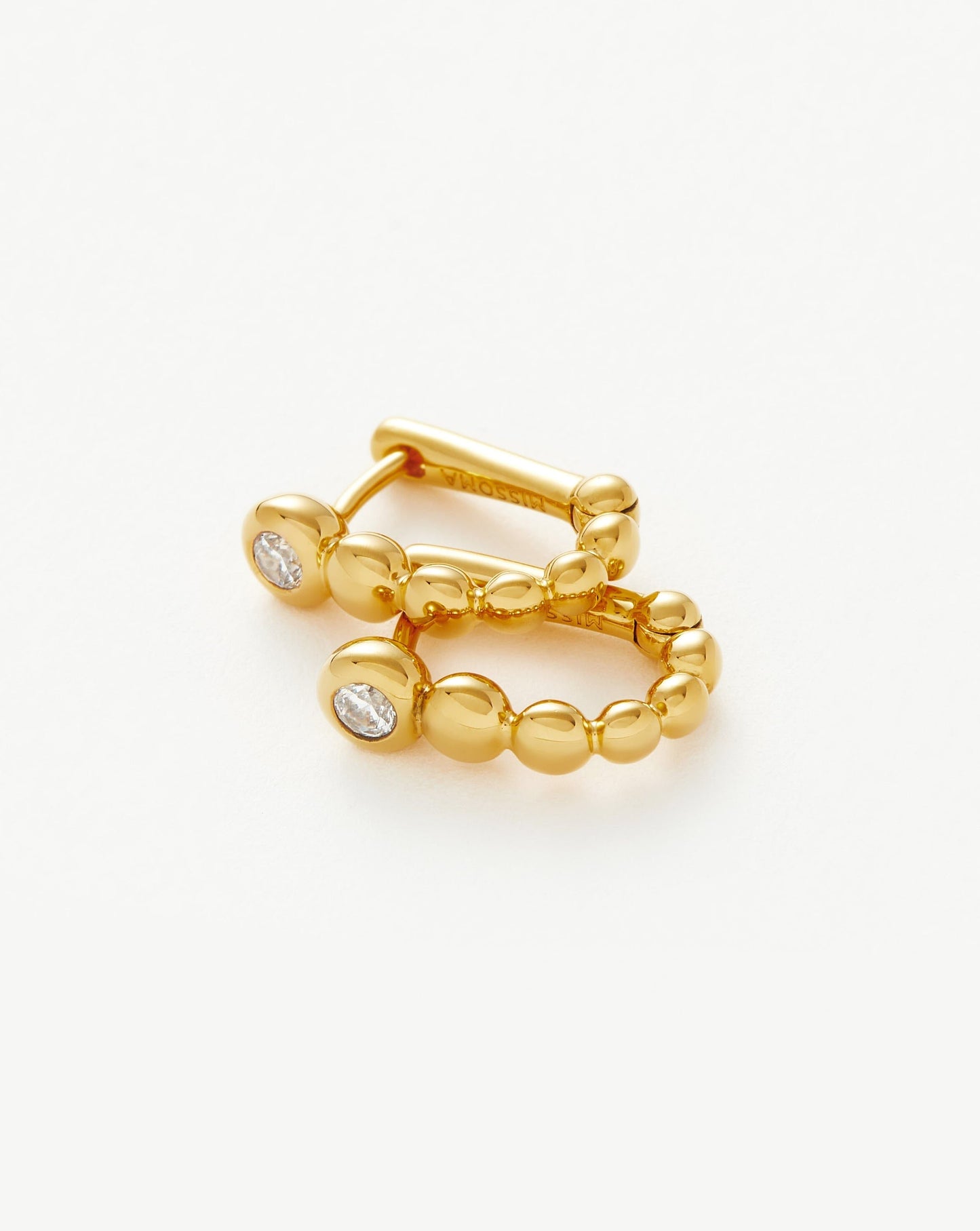 Ovate Beaded Stone Huggie Earrings in Gold Vermeil