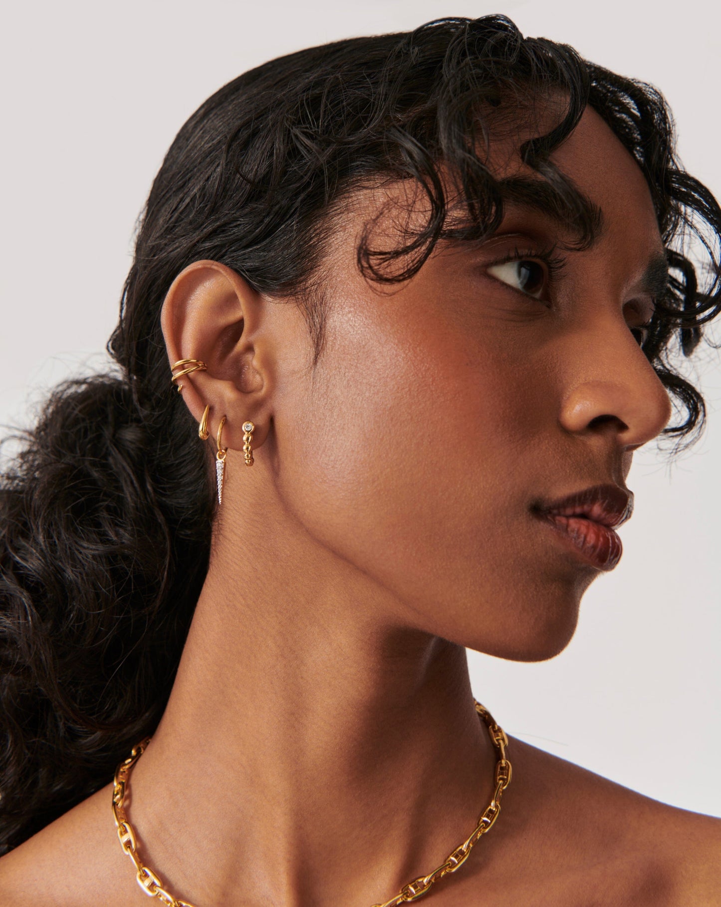 Ovate Beaded Stone Huggie Earrings in Gold Vermeil