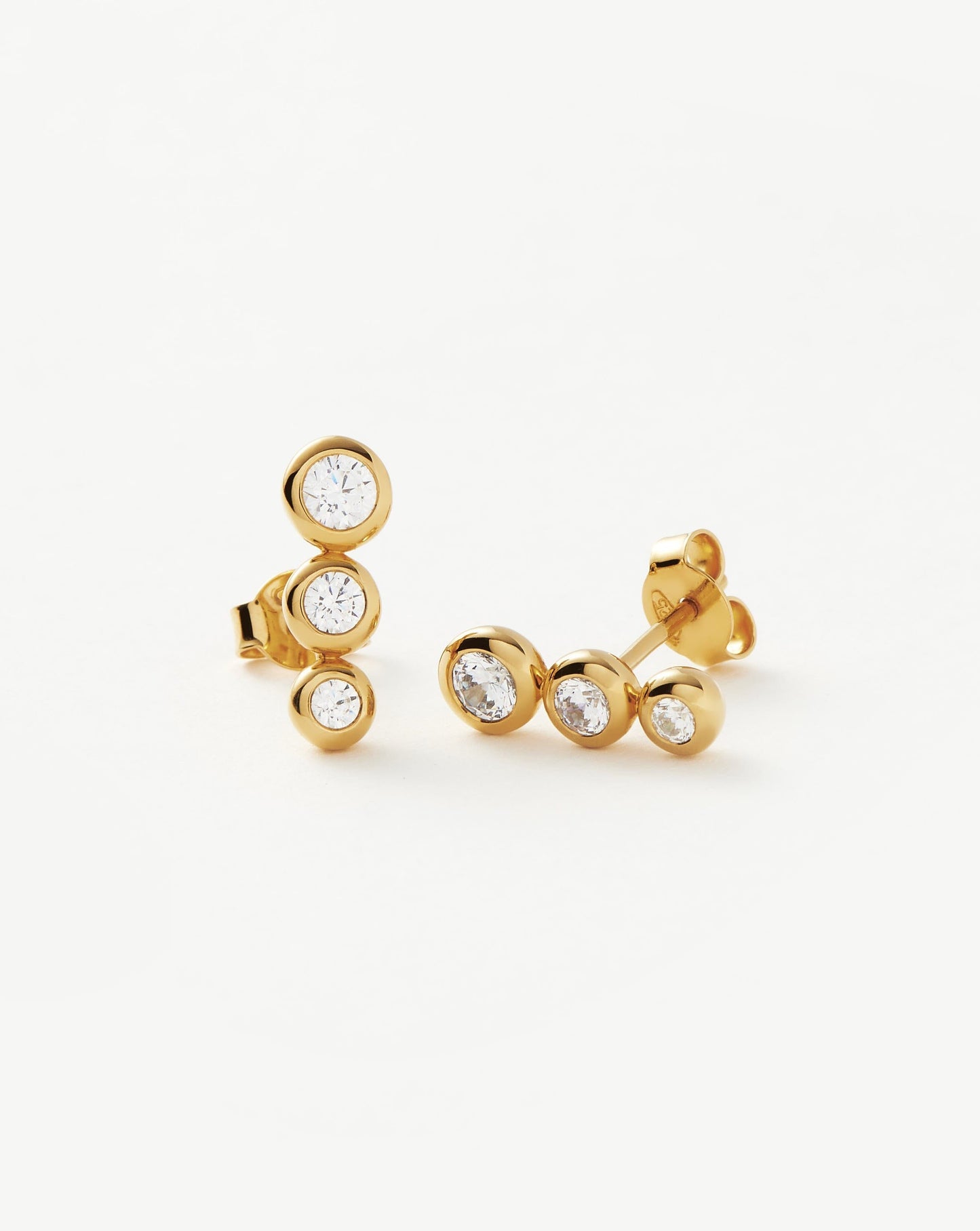 Triple Stone Stud Earrings in 18k Gold Vermeil