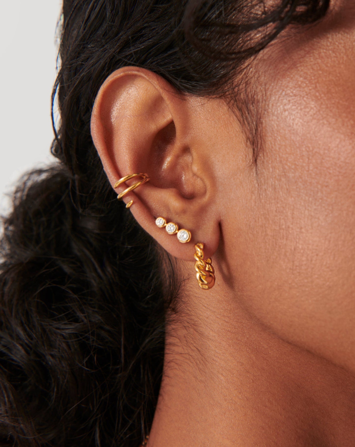 Triple Stone Stud Earrings in 18k Gold Vermeil