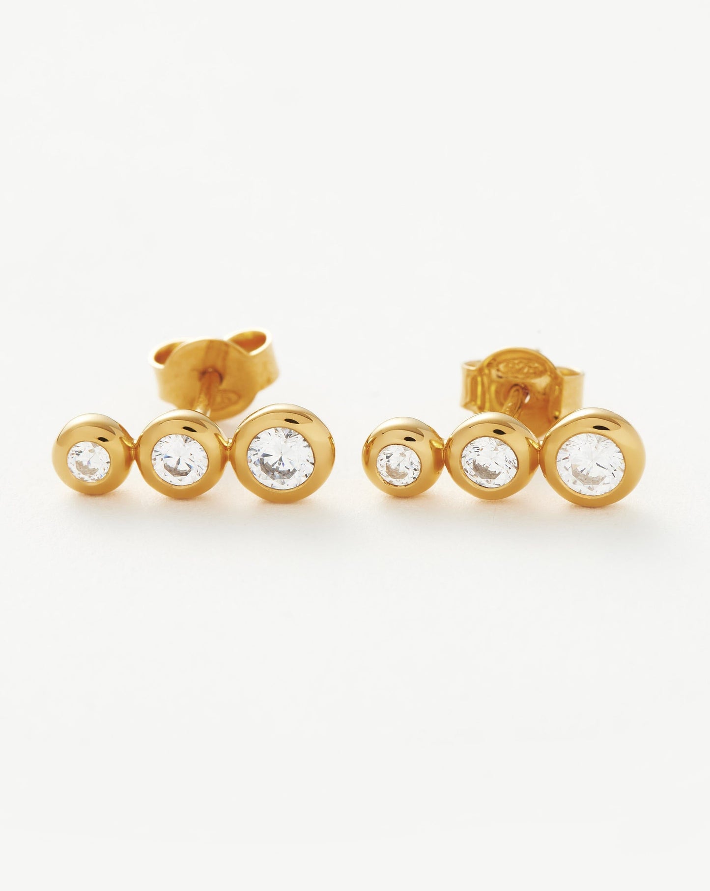 Triple Stone Stud Earrings in 18k Gold Vermeil