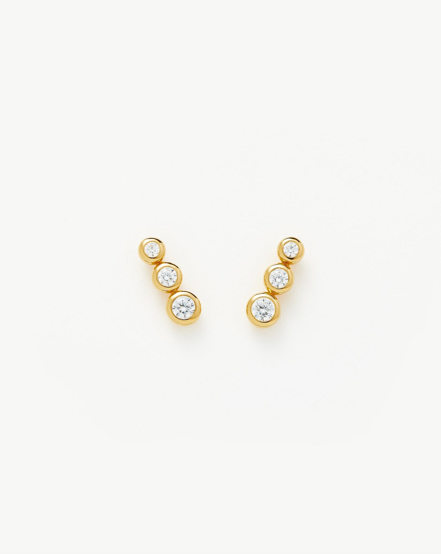 Triple Stone Stud Earrings in 18k Gold Vermeil