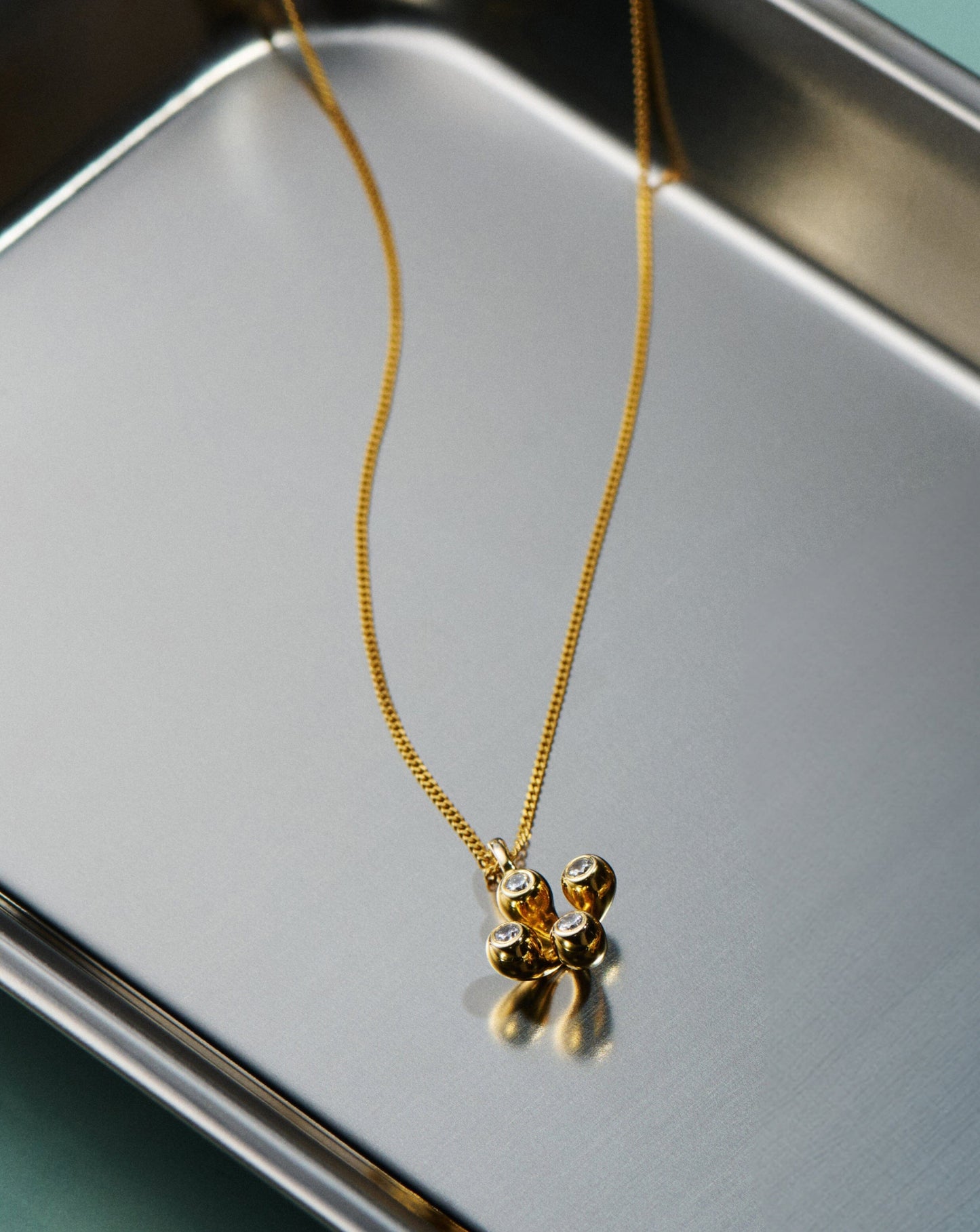 18k Gold Vermeil Atom Pendant Necklace with Cubic Zirconia