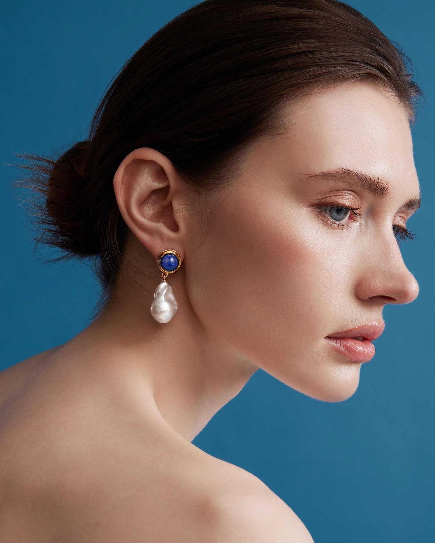 Baroque Pearl Earrings in Azure Glow Color