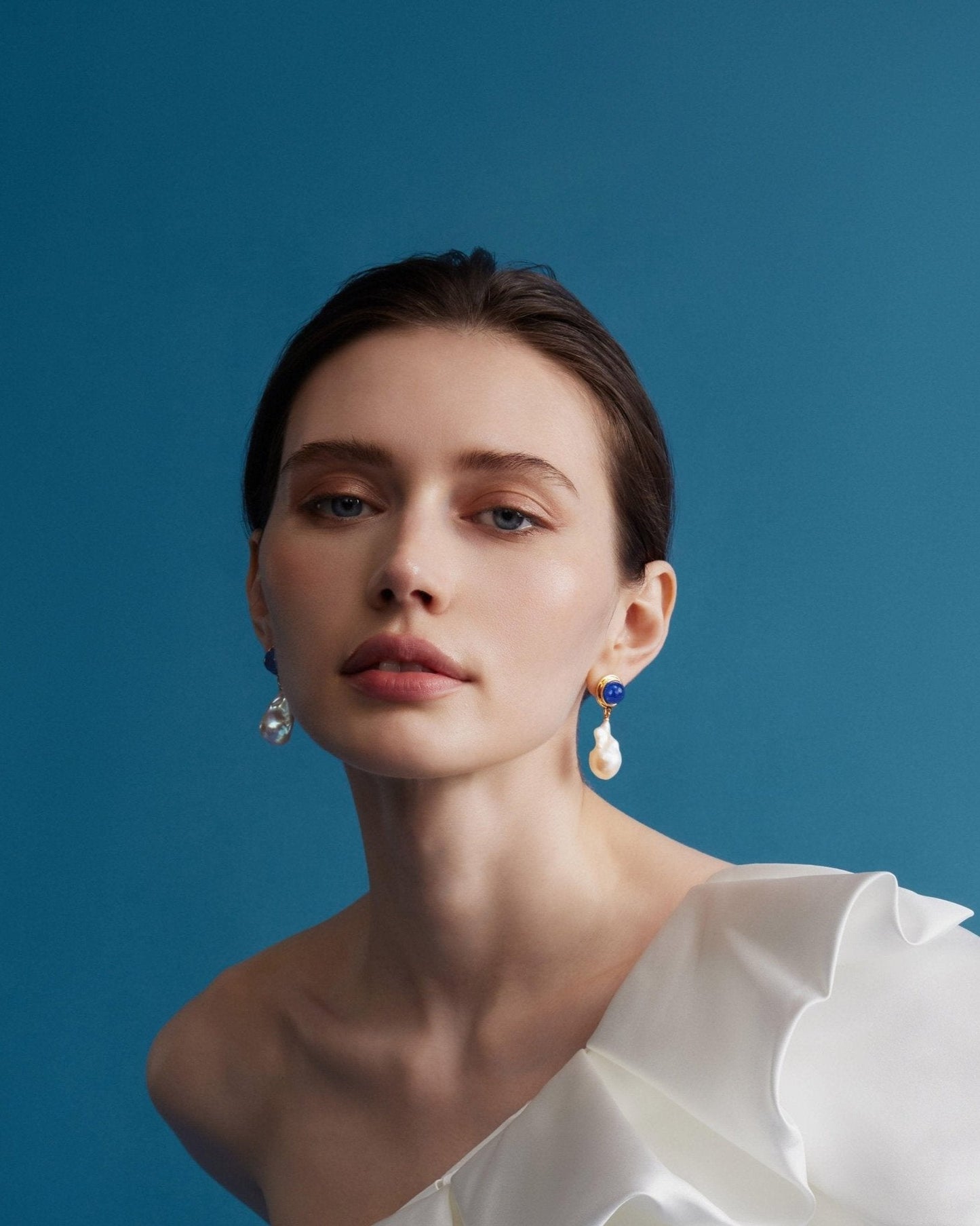 Baroque Pearl Earrings in Azure Glow Color