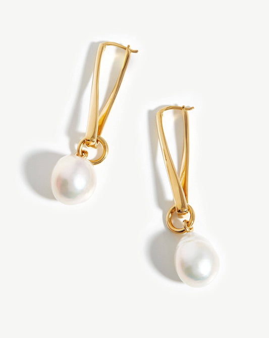 Twisted Baroque Pearl Drop Earrings in Gold Plated 18k