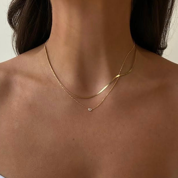 Dainty Herringbone and Diamond Necklace Set