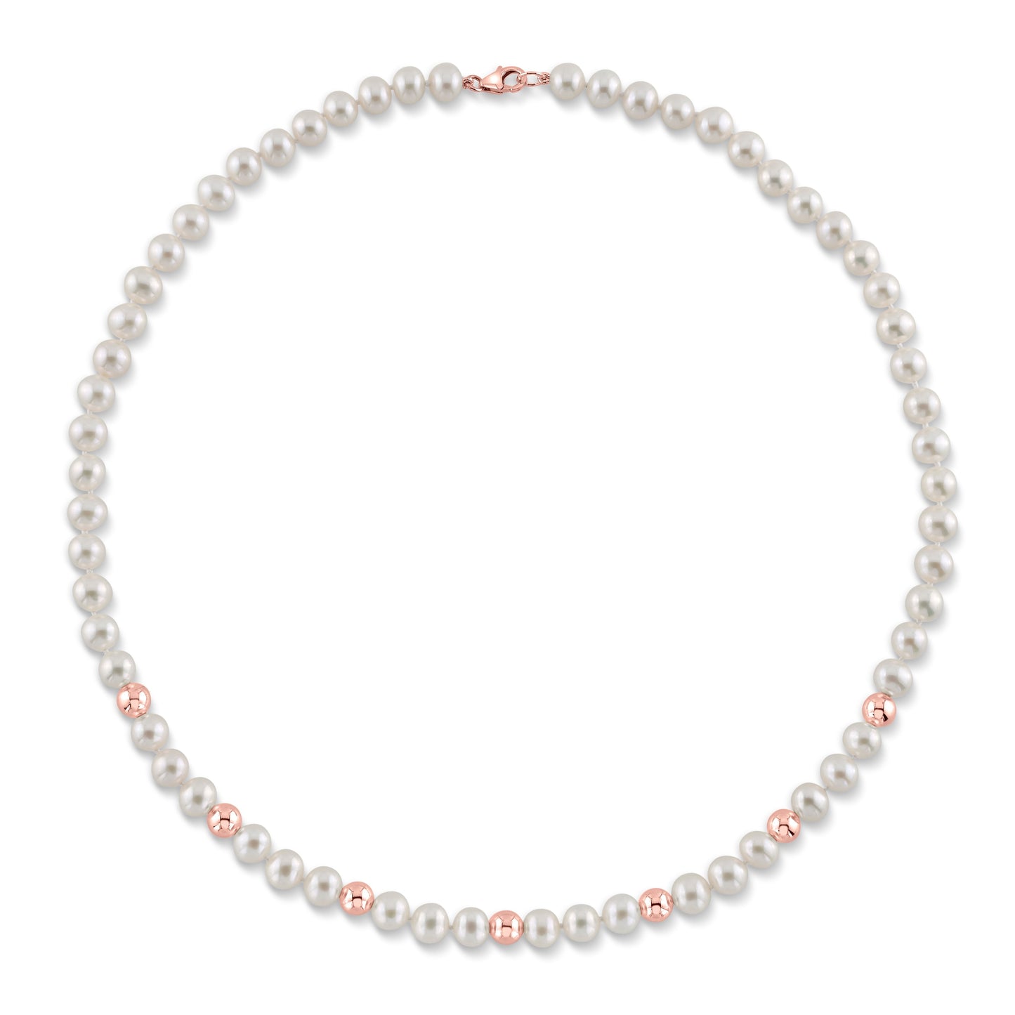 White Freshwater and Rose Gold Cultured Pearl Necklace