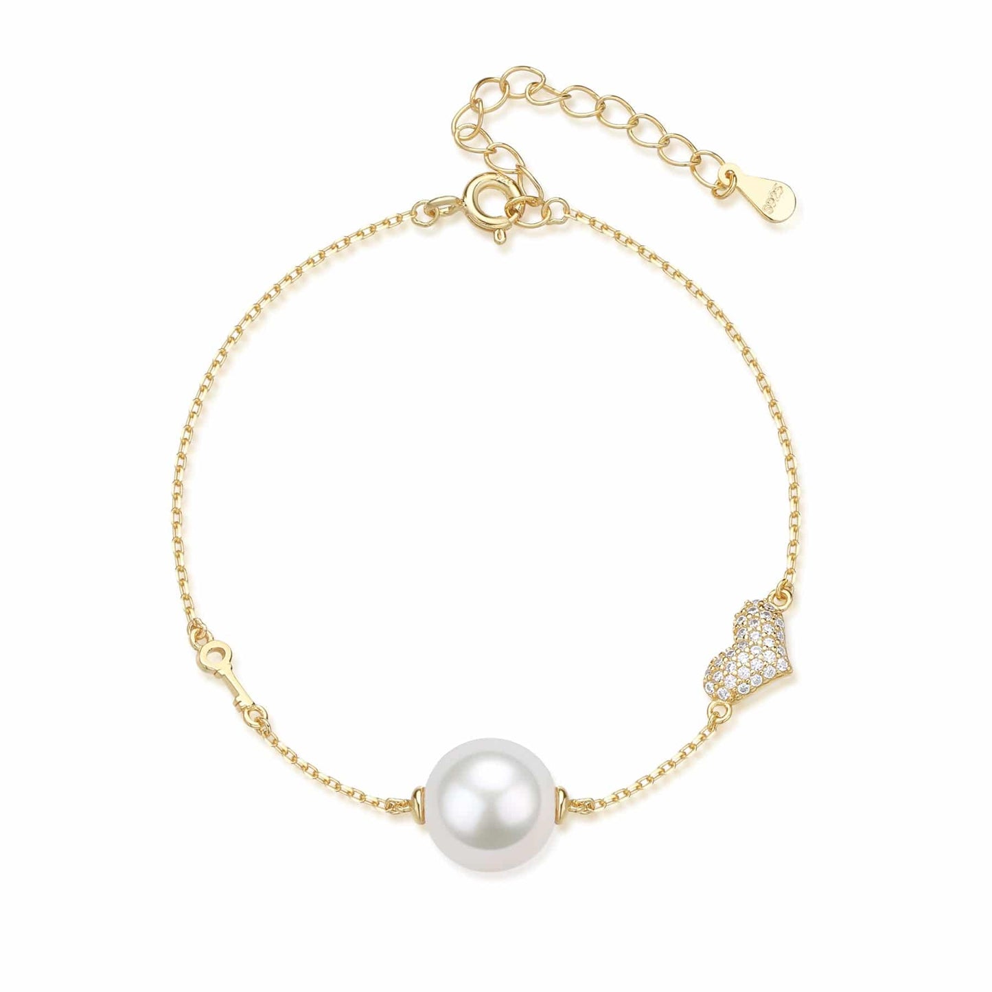 Freshwater Pearl and CZ Heart Bracelet 10-11mm