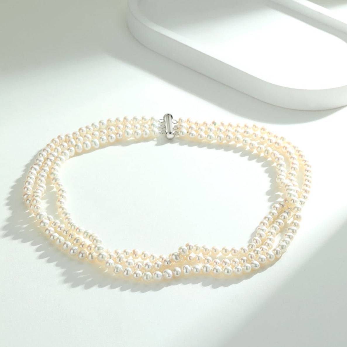 Triple Strand Freshwater Pearls Necklace and Bracelet Set 2