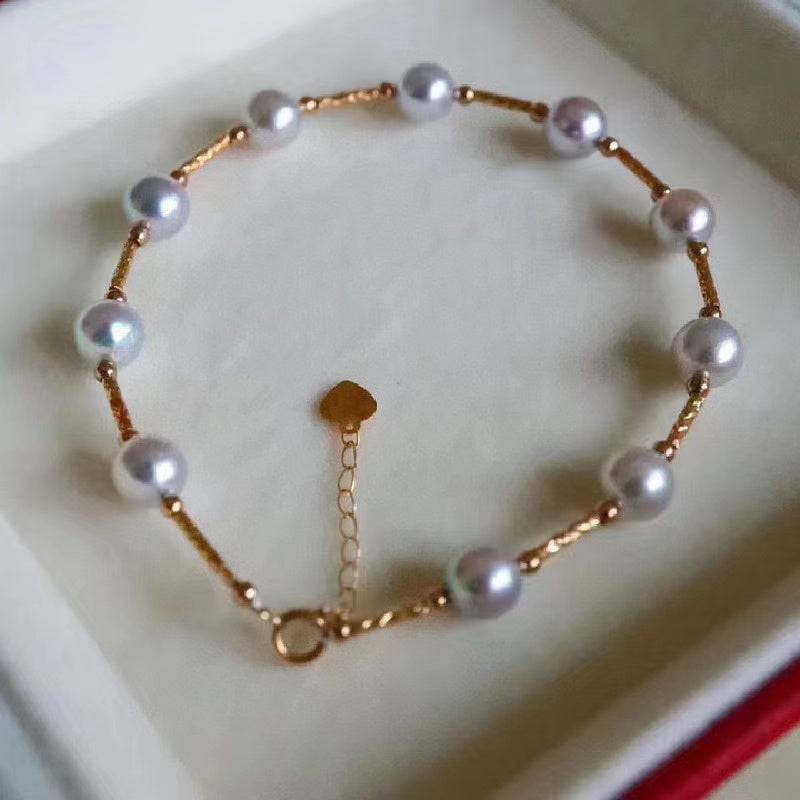 Seawater Blue Pearl Tincup Bracelet with Gold