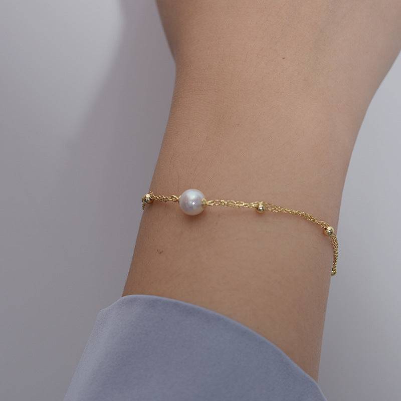 Double Chain Bracelet with 7-8mm Pearls