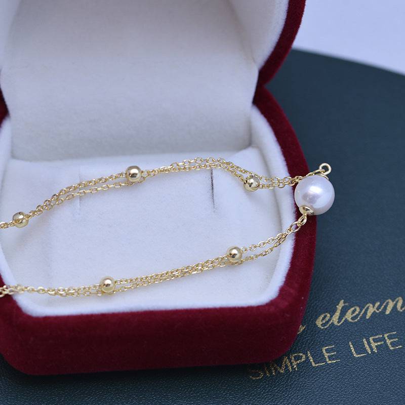 Double Chain Bracelet with 7-8mm Pearls