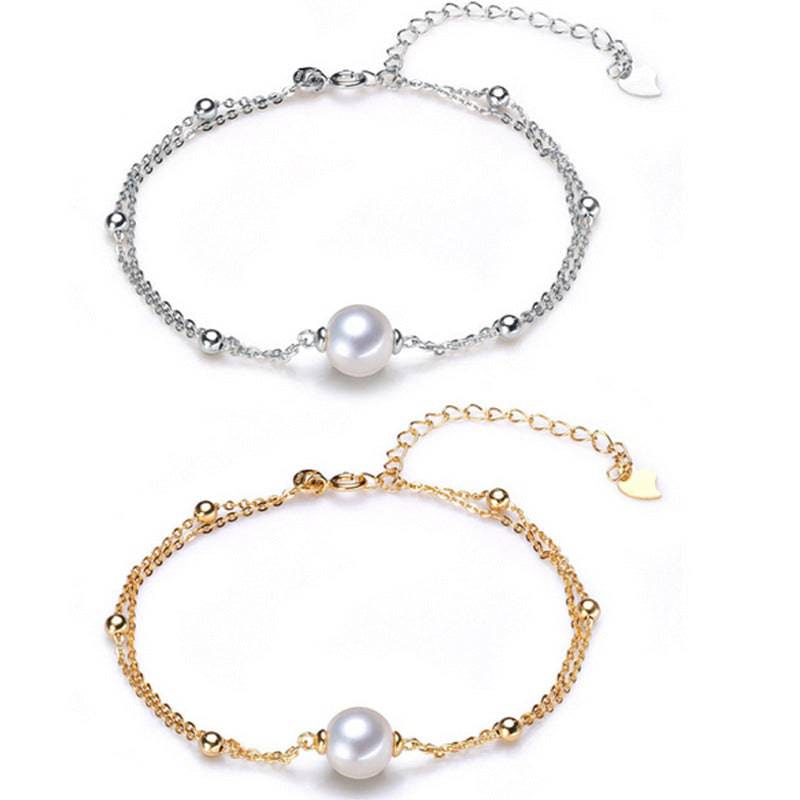 Double Chain Bracelet with 7-8mm Pearls