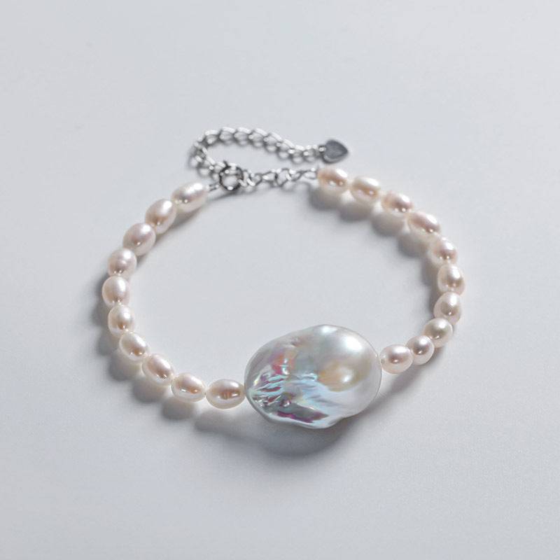 Baroque Rice Pearl Necklace and Bracelet Set