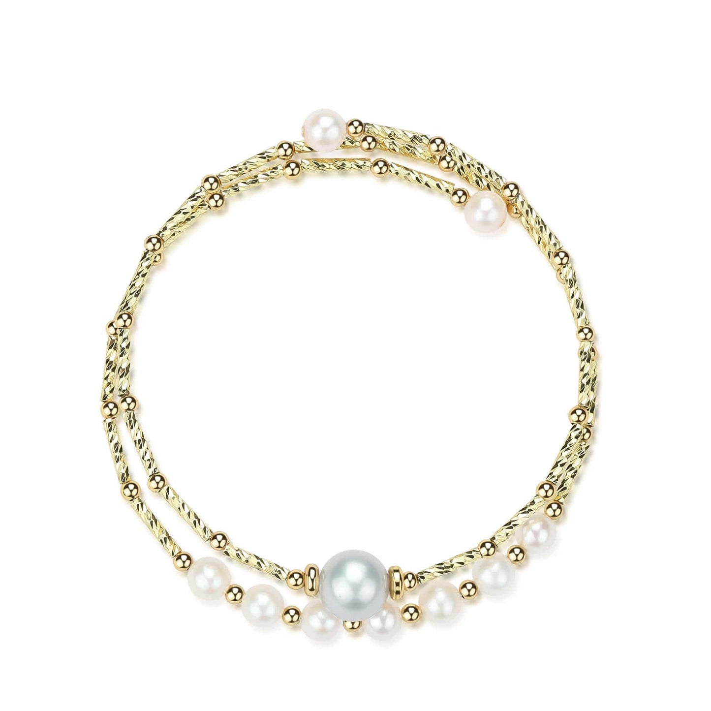 Gold Beaded Dual-Layer Grey Pearl Bracelet