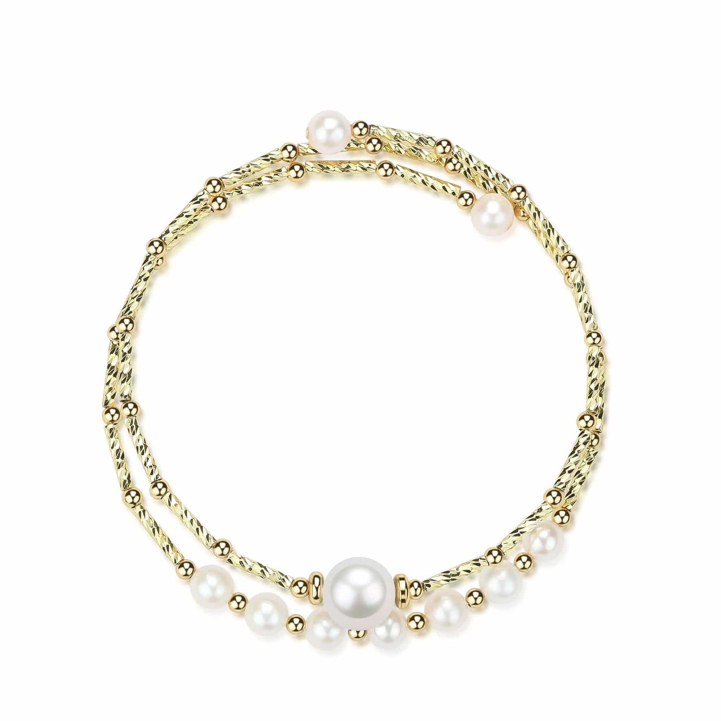 Gold Beaded Freshwater Pearl Double Layer Bracelet