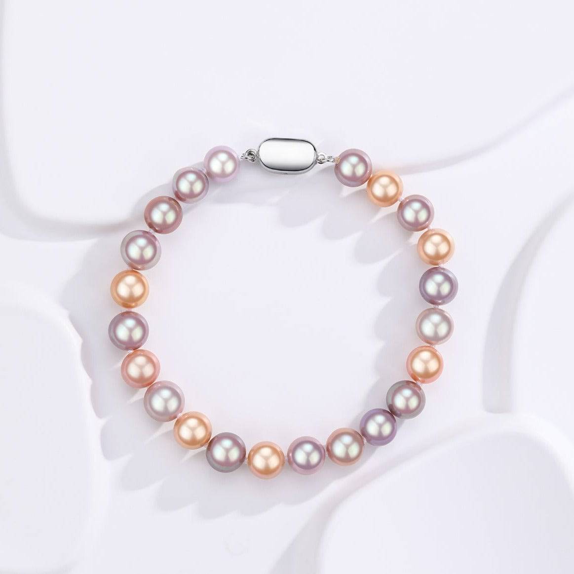 Multicolor Freshwater Pearl Silver Bracelet 6-9mm