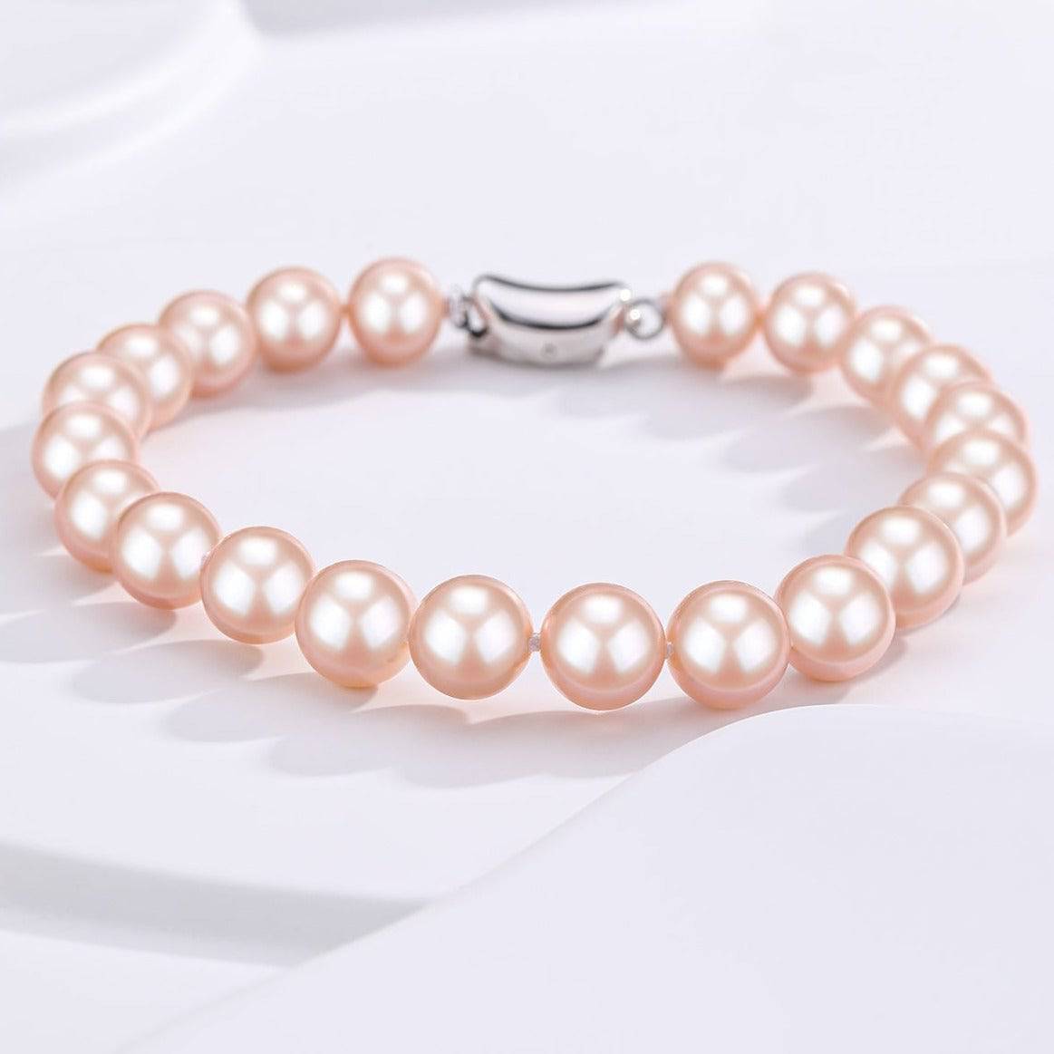 Pink Freshwater Pearl Bracelet in Silver 6-9mm