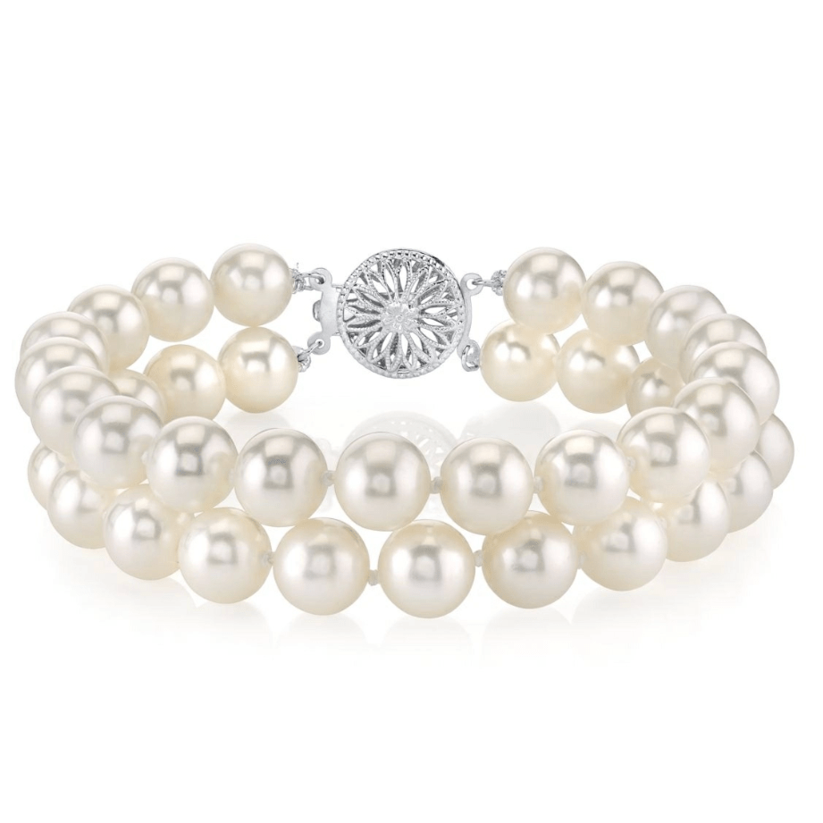 White Freshwater Double Pearl Bracelet in 7.5 to 8.0mm