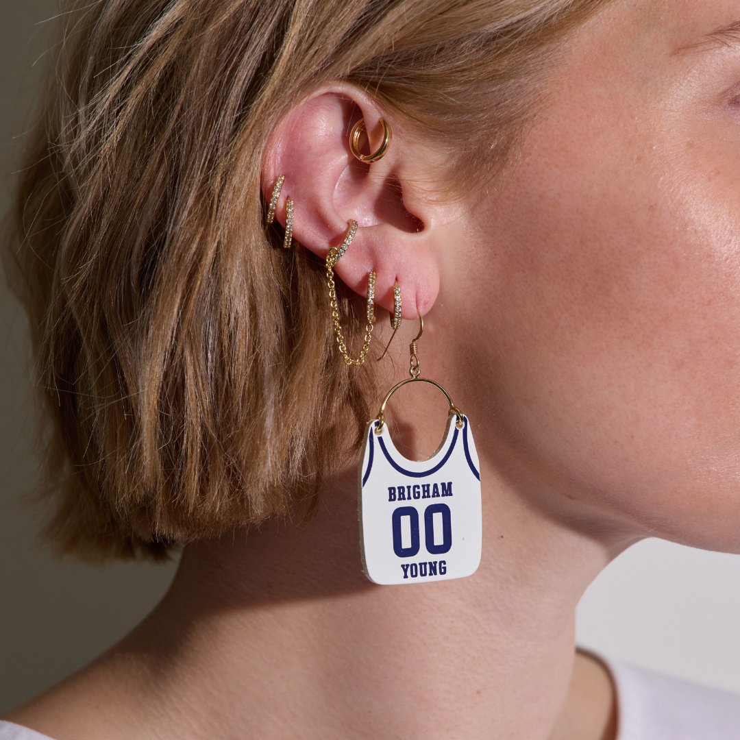 White Jersey Earrings with Cosmo Design