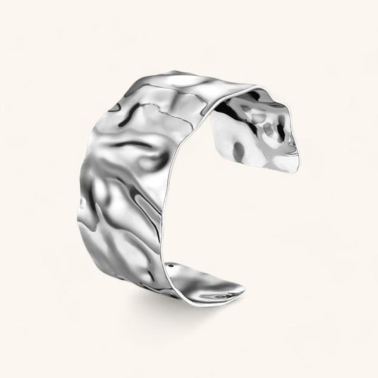 Large Hammered Cuff Bracelet in Silver