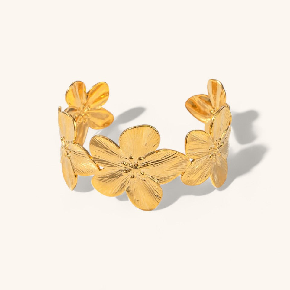 Wide Flower Design Cuff Bracelet