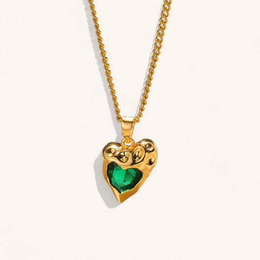 Zircon Necklace with Gold Heart Design