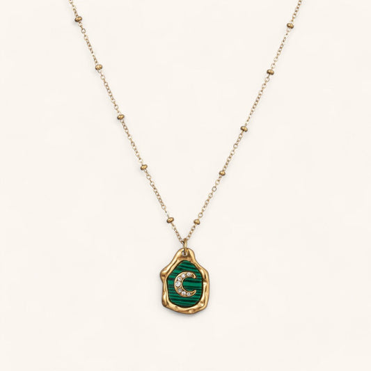 Malachite Pendant Necklace with Moonlit Design