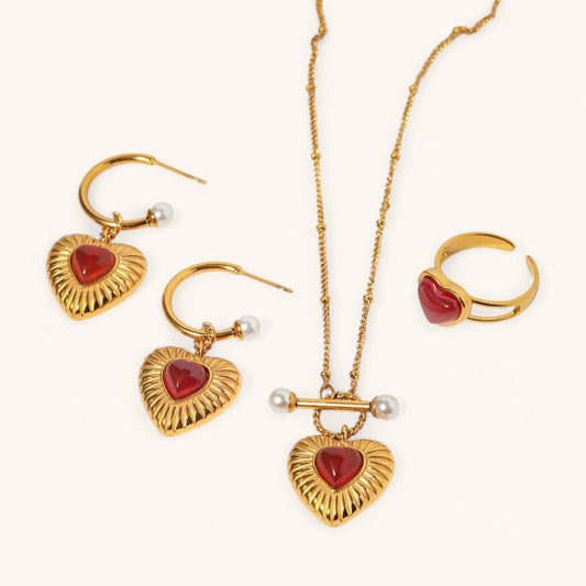 Red Agate Heart Jewelry Set Collection