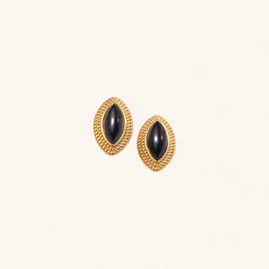 Geometric Stud Earrings with Vintage Onyx Design