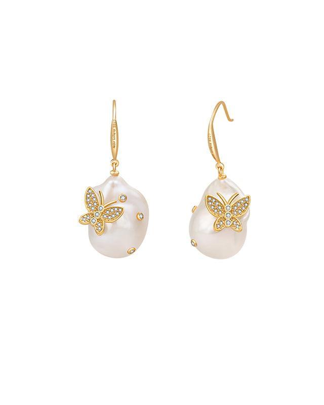 Baroque Pearl Butterfly Design Earrings