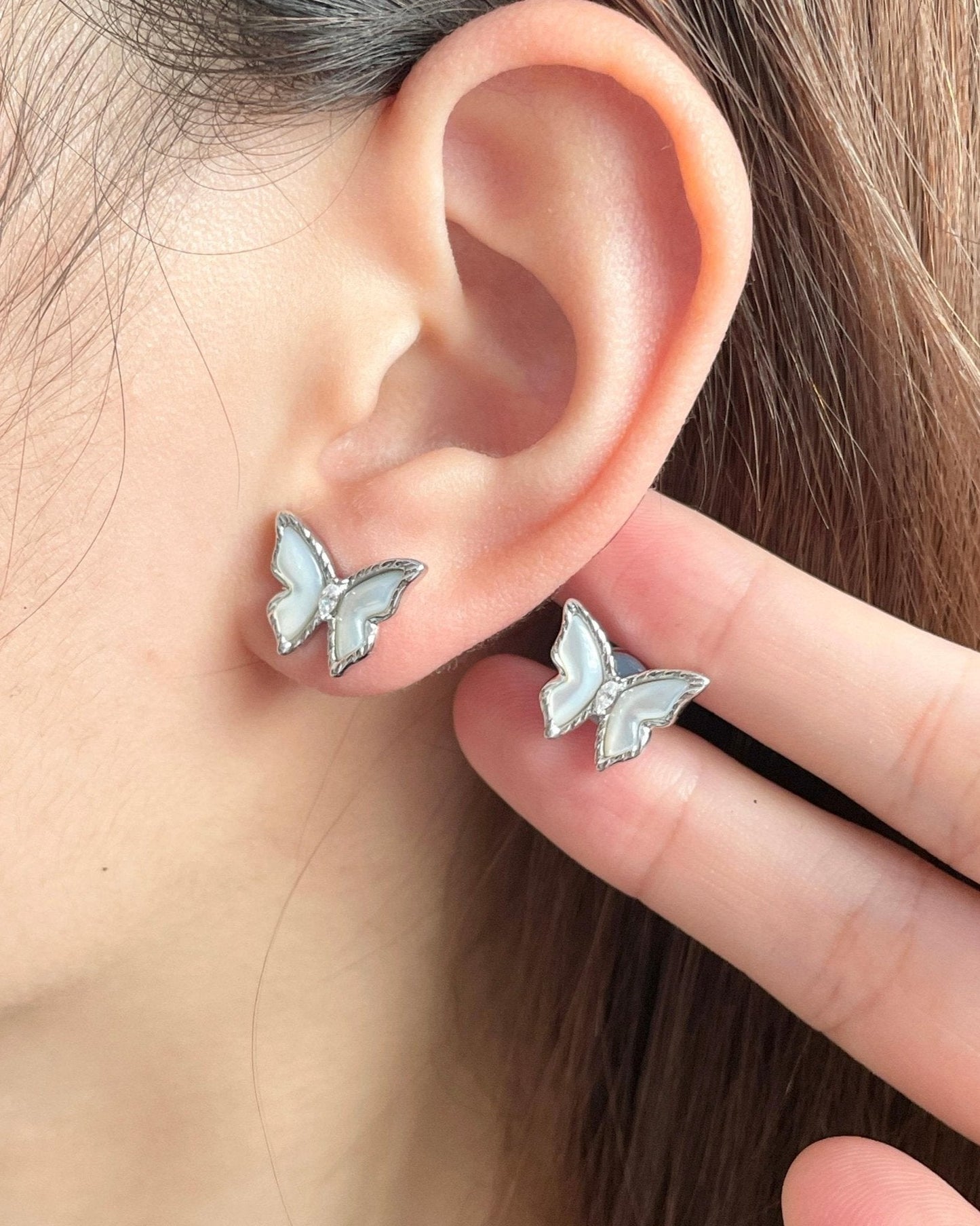 Moonlit Butterfly Flutter Earrings in Silver