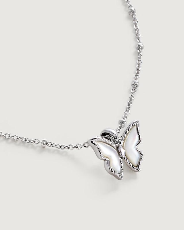 Moonlit Butterfly Flutter Necklace in Silver