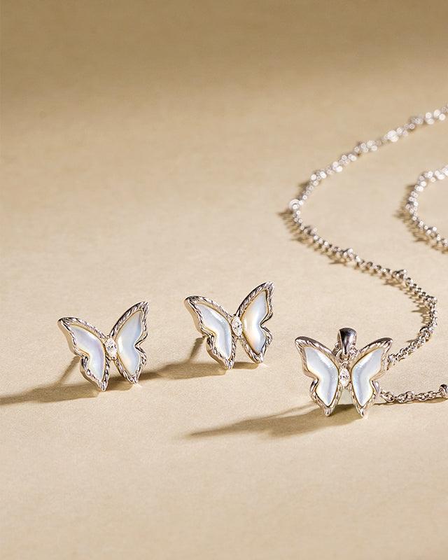 Moonlit Butterfly Flutter Necklace in Silver