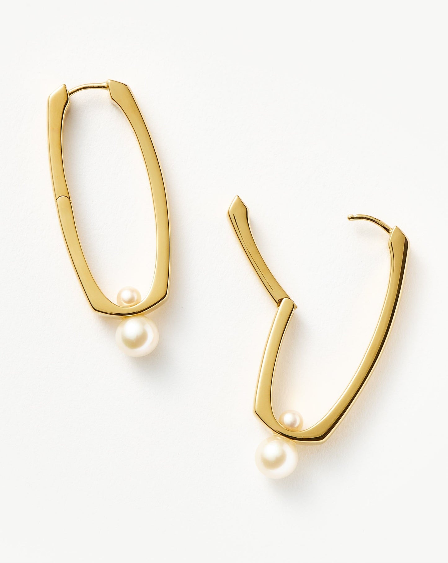 Gold Plated Button Pearl Ovate Hoop Earrings