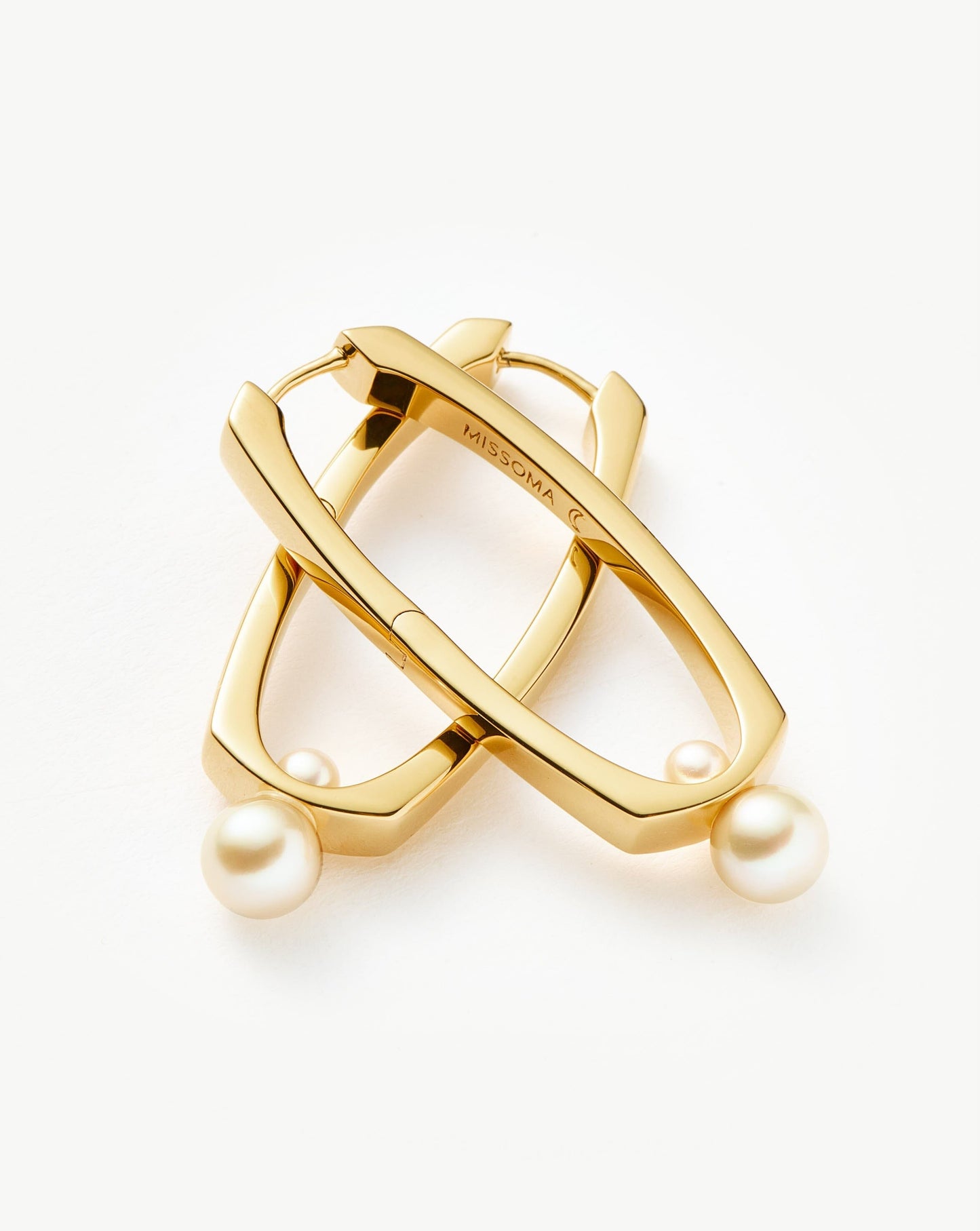 Gold Plated Button Pearl Ovate Hoop Earrings