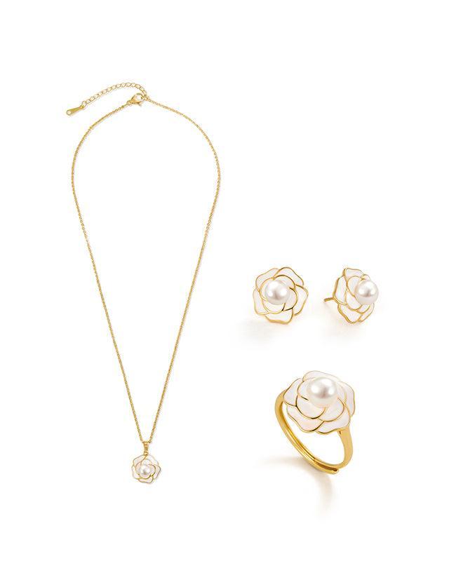 Elegant Jewelry Set with Camellia Design