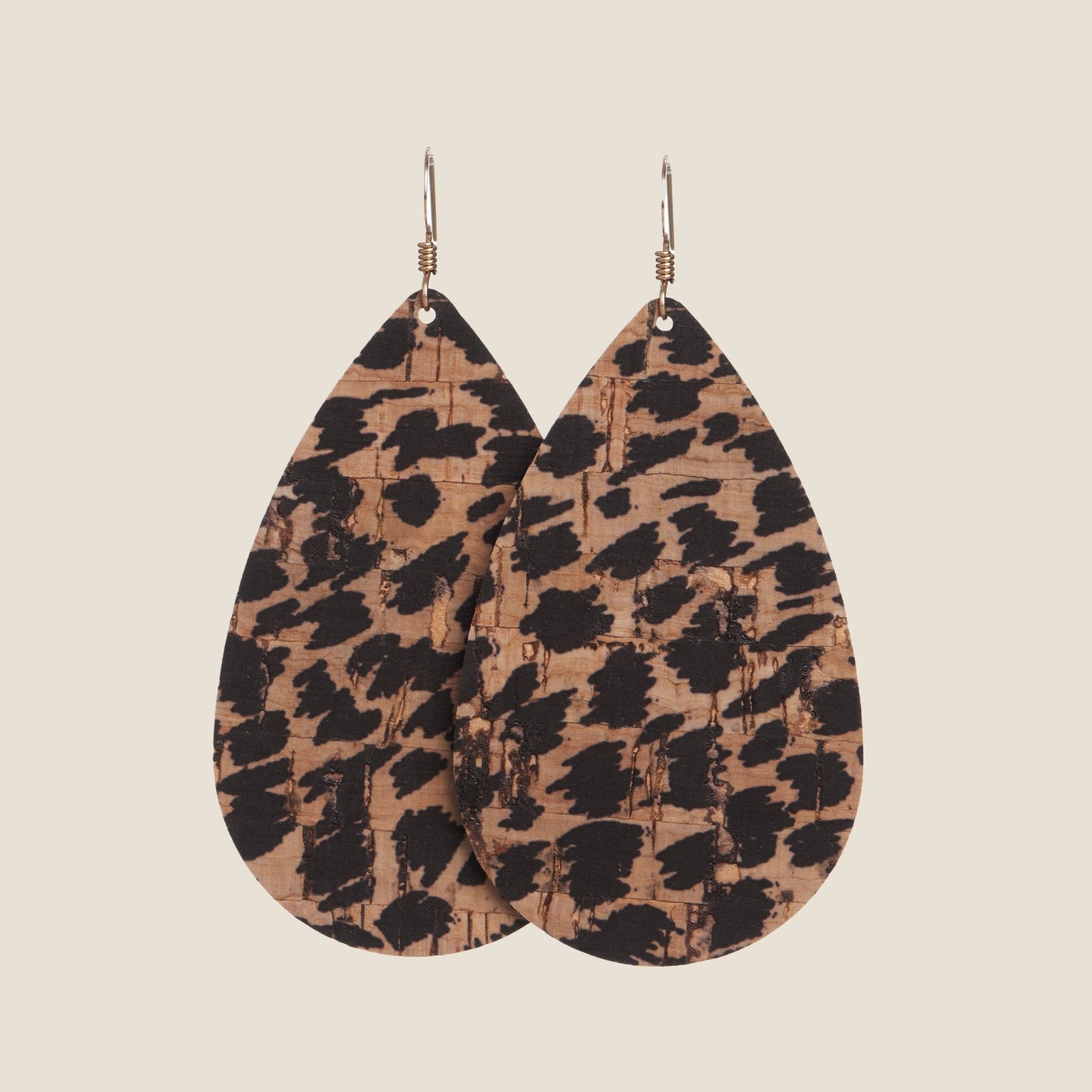 Cork Teardrop Earrings with Cheetah Design