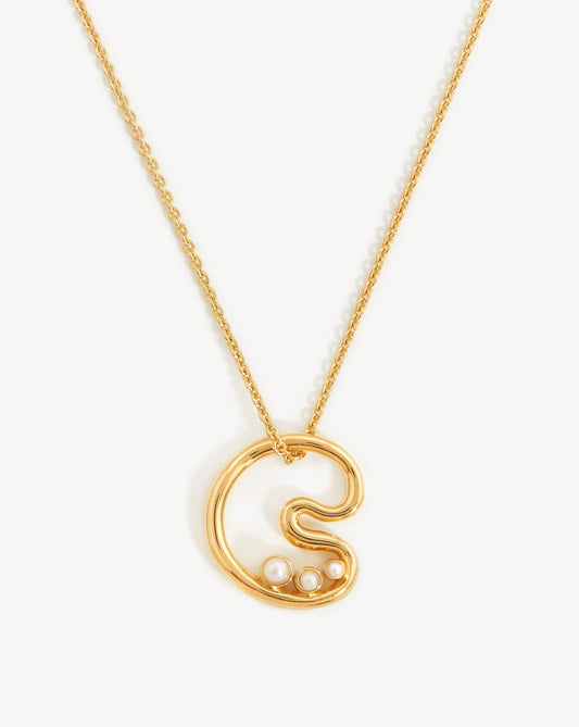 Initial Pendant Necklace with Chubby Pearl Design in Gold Vermeil 1