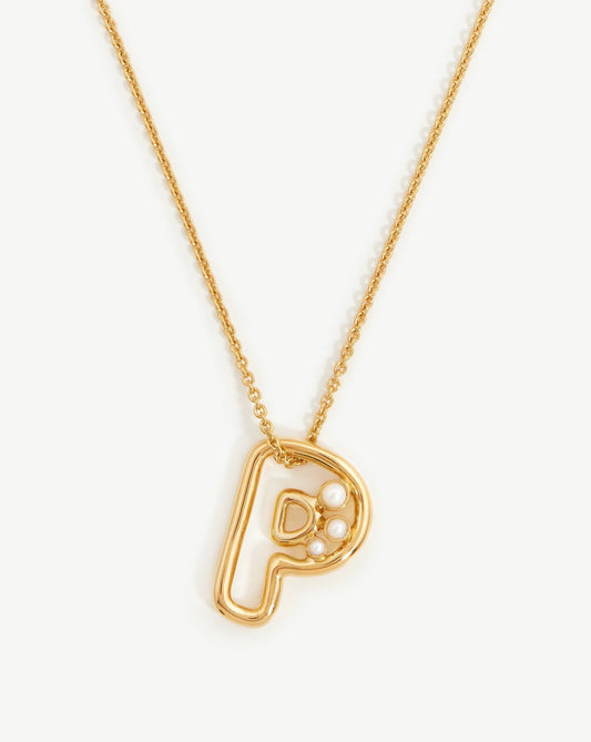 Chunky Pearl Initial Pendant Necklace in Gold Vermeil