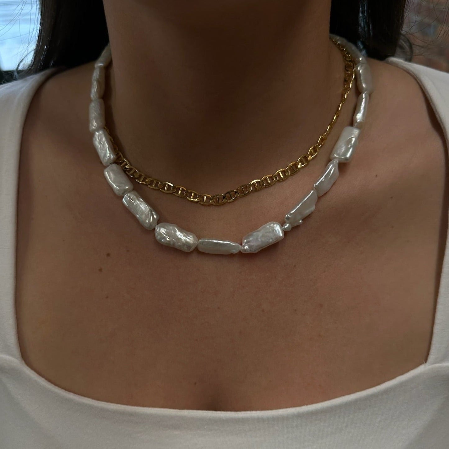 statement chunky baroque pearl necklace