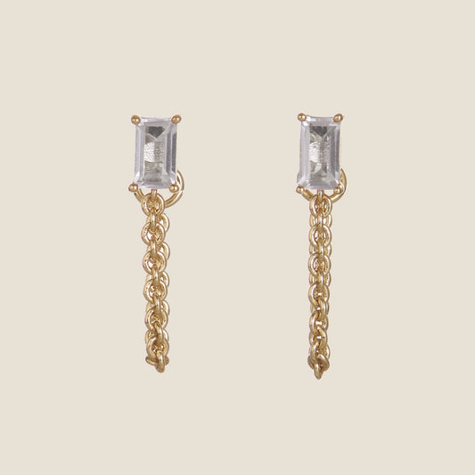 Baguette Chain Drop Stud Earrings in Classic Style