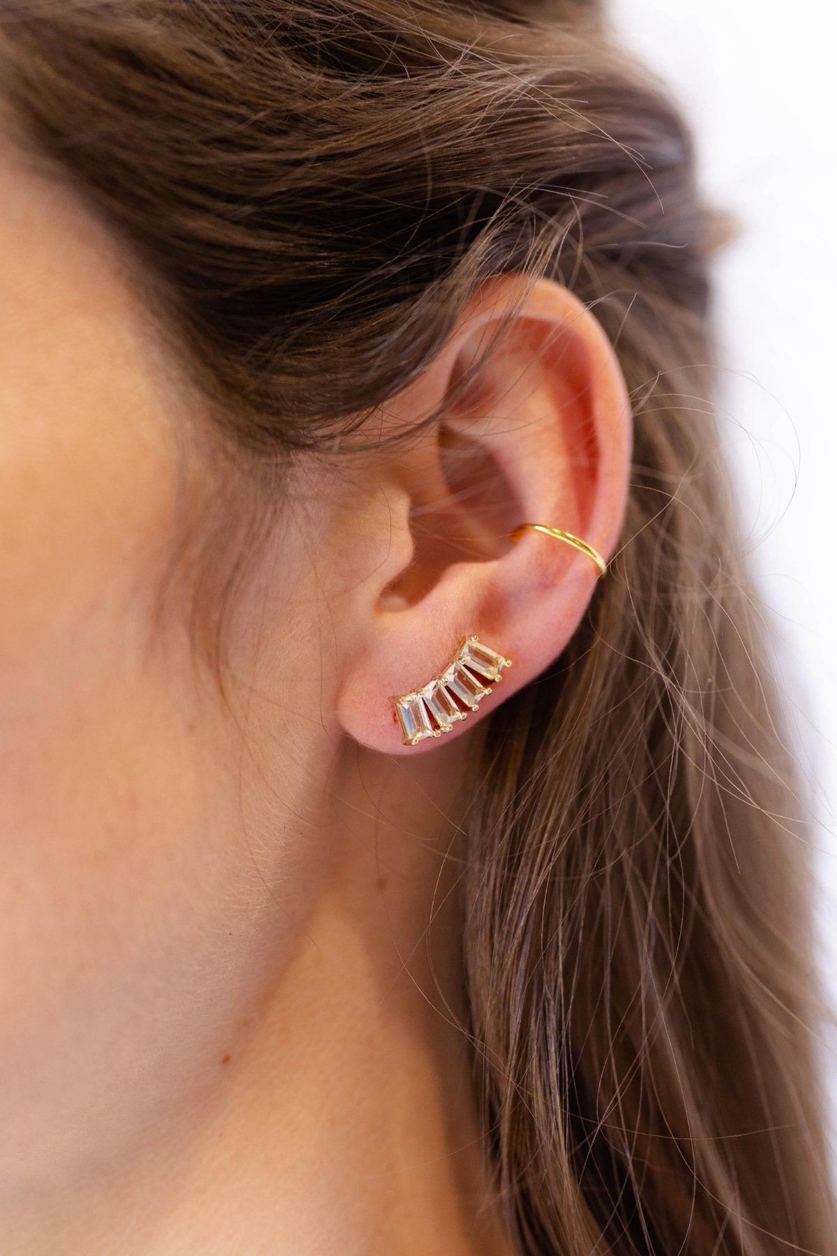 Elegant Crystal Baguette Ear Climbers in Silver