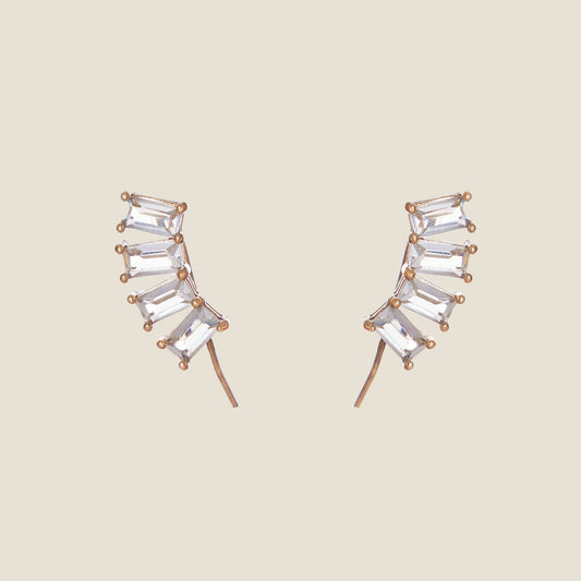 Elegant Crystal Baguette Ear Climbers in Silver