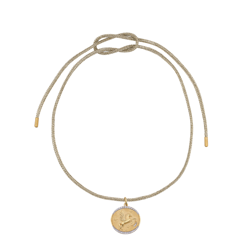 Gold Lurex Cord Necklace with Cosmic Cowgirl Charm